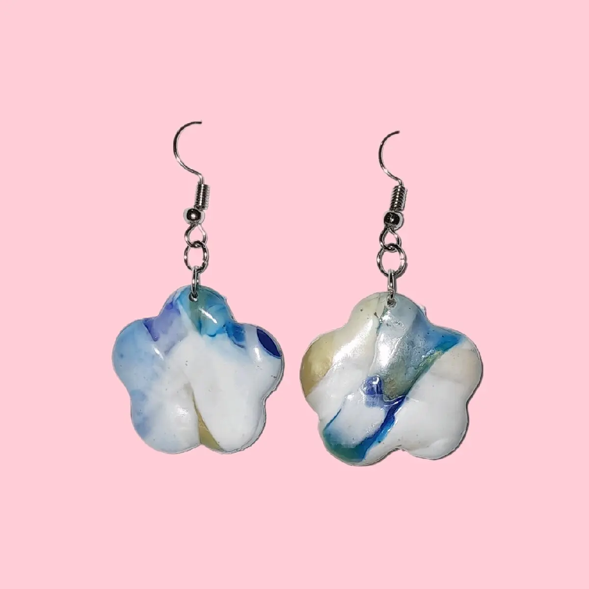 Recycle earrings | E-004 - blue, white and gold tone