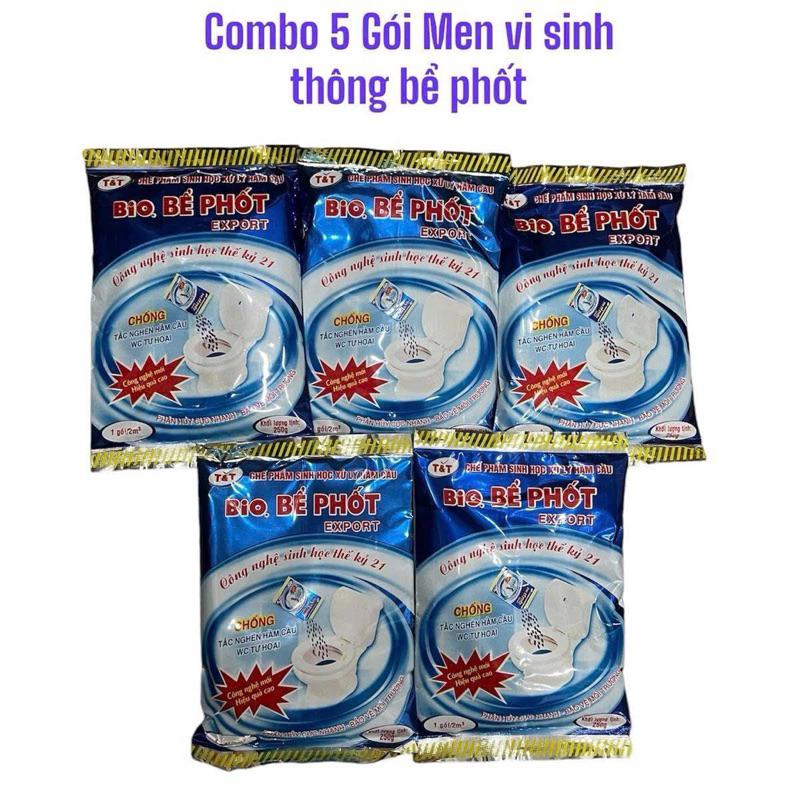 Combo 5 Gói Men Xử Lý Bể Phốt Bio - Khử Mùi Hôi - Làm Tiêu Phân - Phòng Tắc Nghẽn Bồn Cầu Làm Sạch. Sản phẩm sinh học phòng tắc nghẽn, khử mùi hôi bể phốt
