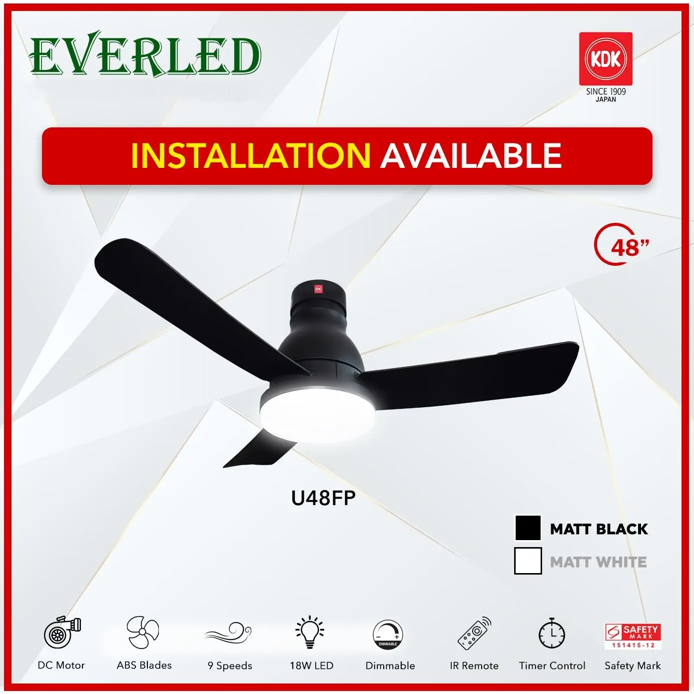 [Free Standard Installation] KDK U48FP 48" (120cm) w/ Remote Control *LOCAL WARRANTY*