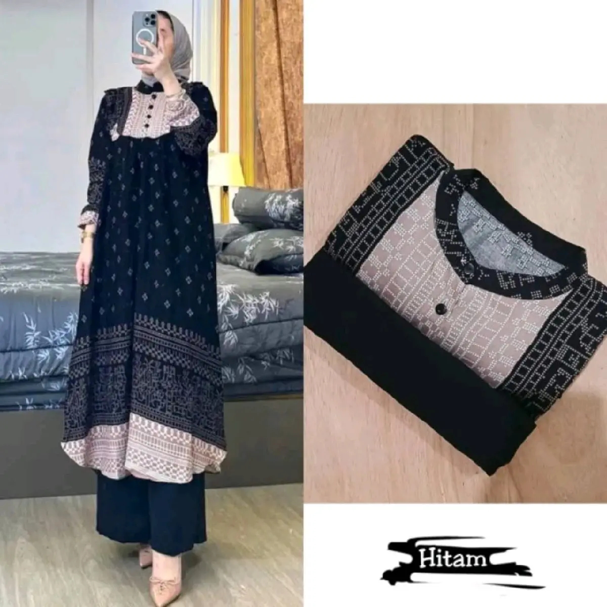 Setelan Wanita Long Tunik Atasan  Rayon Diamond Celana Kulot Crinkle Airflow Baju Muslim Panjang Setelan Bawahan