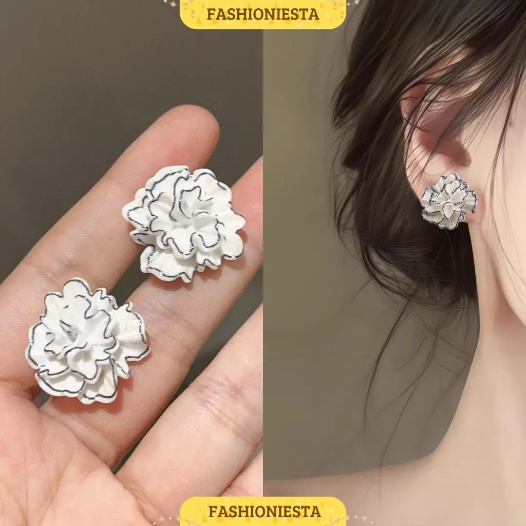 Anting-Anting Model Bunga Mekar Putih Anti Karat S925 Aksesoris Wanita Korea Style