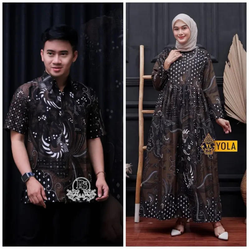 Maura Couple / Couple Gamis Kemeja Pria Lengan Pendek Baju Ibu Batik Muslim 4