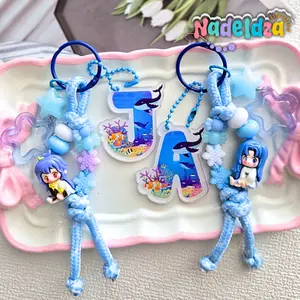 Nadeldza Bag Charm Lucu Gantungan Tas Tali Inisial Nama Custom Huruf Karakter Paus Biru Bunyi Lonceng Korean Aesthetic/ Gantungan Tas Aesthetic Alphabet Lucu