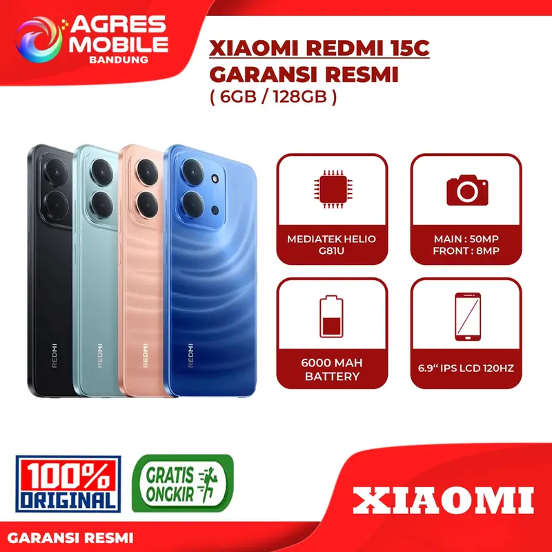 [ TIKTOK ] XIAOMI REDMI 15C (6GB/128GB) GARANSI RESMI | MEDIATEK HELIO G81-ULTRA | OCTA CORE | CPU | 6000MAH BATTERY | 33W FAST CHARGING