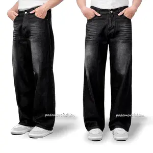 Celana jeans Panjang Loose Korean style baggy Reguler Washed Fit Pria gombrong skena