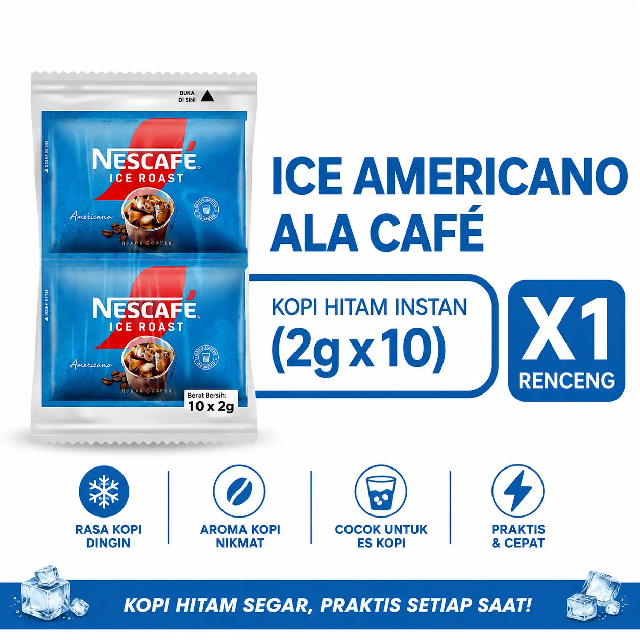 Nescafe Ice Roast Kopi Instan Americano 10x2g Bubuk Robusta Hitam Segar Praktis untuk Es Kopi Nikmat Segar Gratis Ongkir