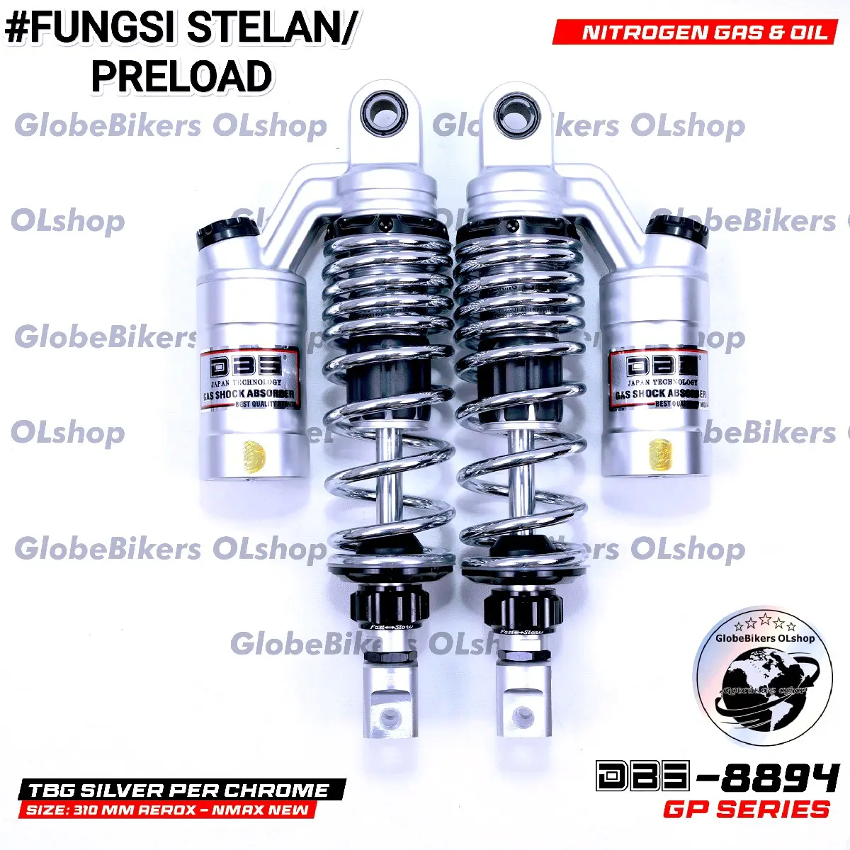 Shock DBS GP Series-8894 Nmax Old/Pcx 150/Aerox 155/Nmax New/2020 - Tabung Isi Oli Gas Nitrogen - Full Black/As Gold - Motor