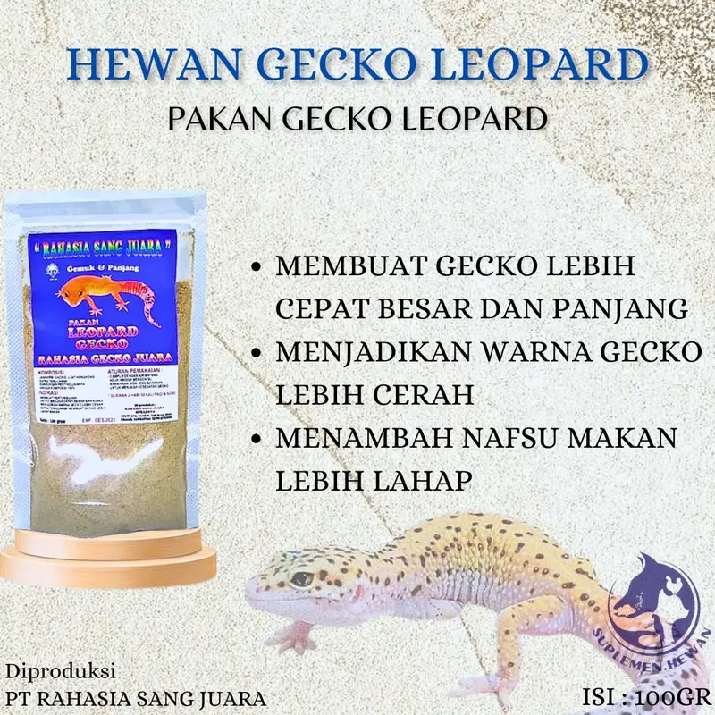 Pakan Gecko Leopard Cepat Panjang dan Gemuk 100gr - Menjadikan Warna Lebih Cerah & Nafsu Makan Lebih Lahap 3