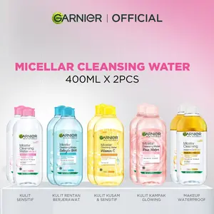 Garnier Micellar Water - BEST SELLER (Pink, Rose, Vitamin C, Blue, Biphase, Peeling) 400 ml - Twin Pack - Make Up Remover - Pembersih Wajah - Kulit Jerawat Acne Brightening Glowing