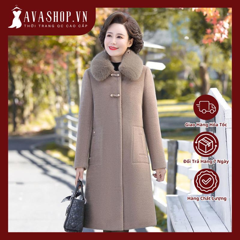 Áo Khoác Dạ Nhung Cổ Lông Chồn Mùa Đông Cho Mẹ AD15 - Hàng Quảng Châu Cao Cấp