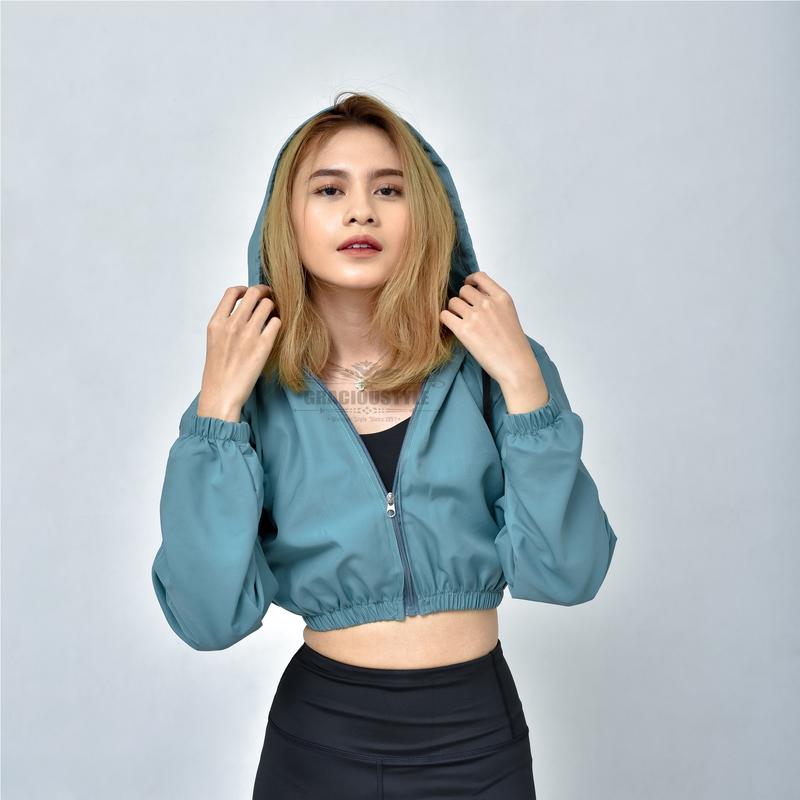 Product Introduction of GRACIOUSTYLE - Jaket Crop Wanita Korean Style Jaket Olahraga Wanita Crop Jaket Sport Parasut Running Gym Fitnes Yoga Zumba Anti Air Wanita Cepet Kering Trendy Stylis 3