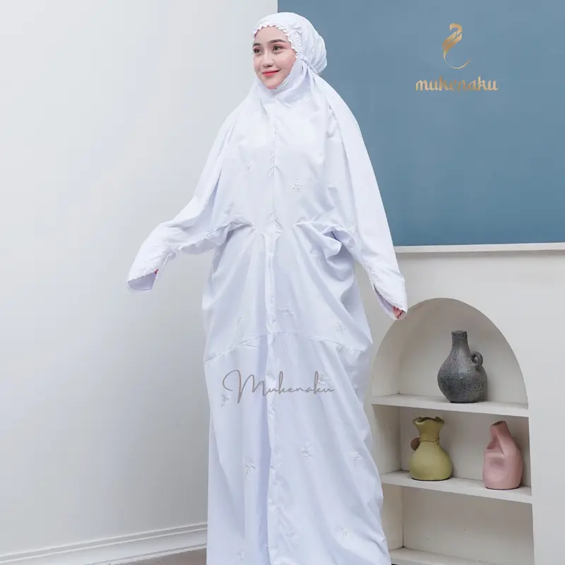 MUKENAKU - Mukena Terusan Santri Bordir Floral Mukena Lajuran Katun 5