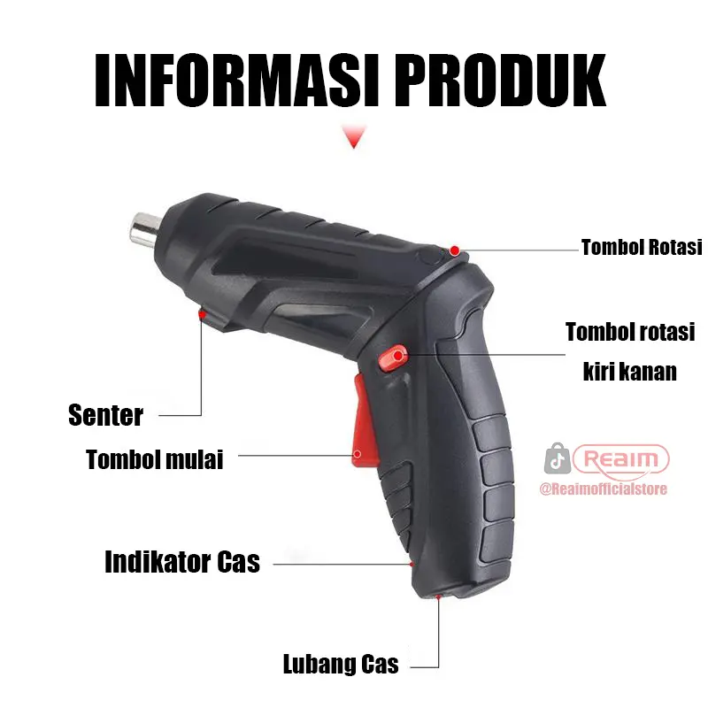 REAIM 47 Pcs Set Bor Mini Portable Screwdriver Baterai Bor Mini Cordless Screwdriver 4.2 V Impact Cordless Drill Screwdriver Baterai Mesin Bor Obeng Set Lengkap Baterai Charger 1