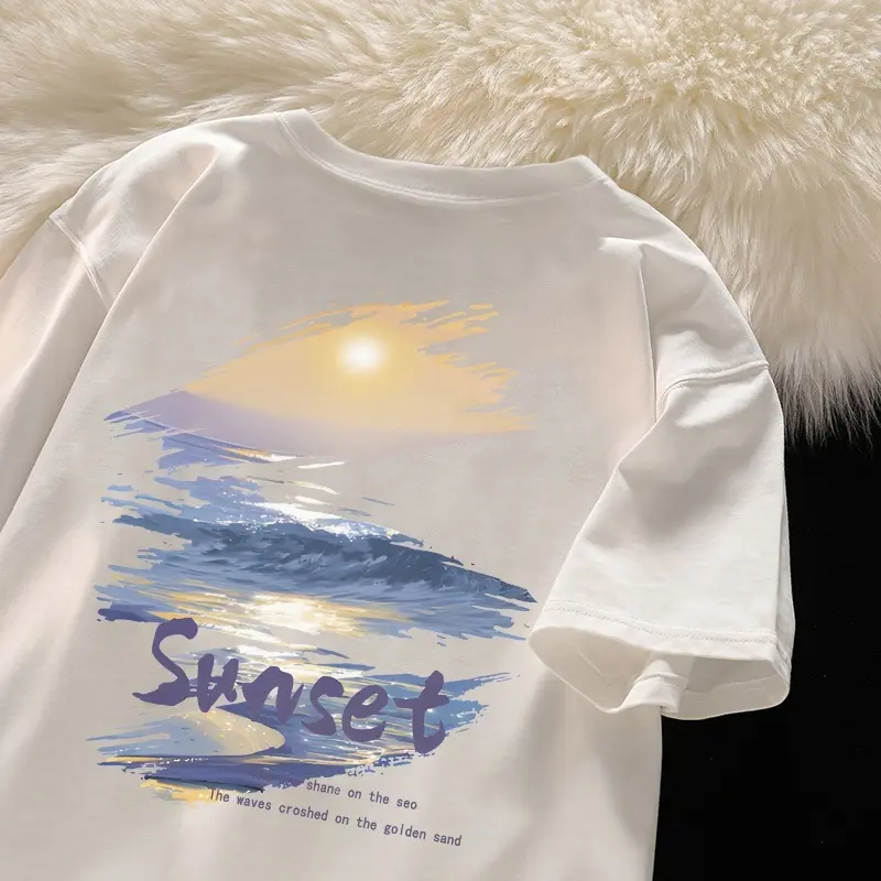 A1217 T-shirt Lengan Pendek Baju Kaos Oversize Wanita Baju |kaus wanita korea Baju Atasan Wanita Terbaru Pencetakan Sunset Cotton 0