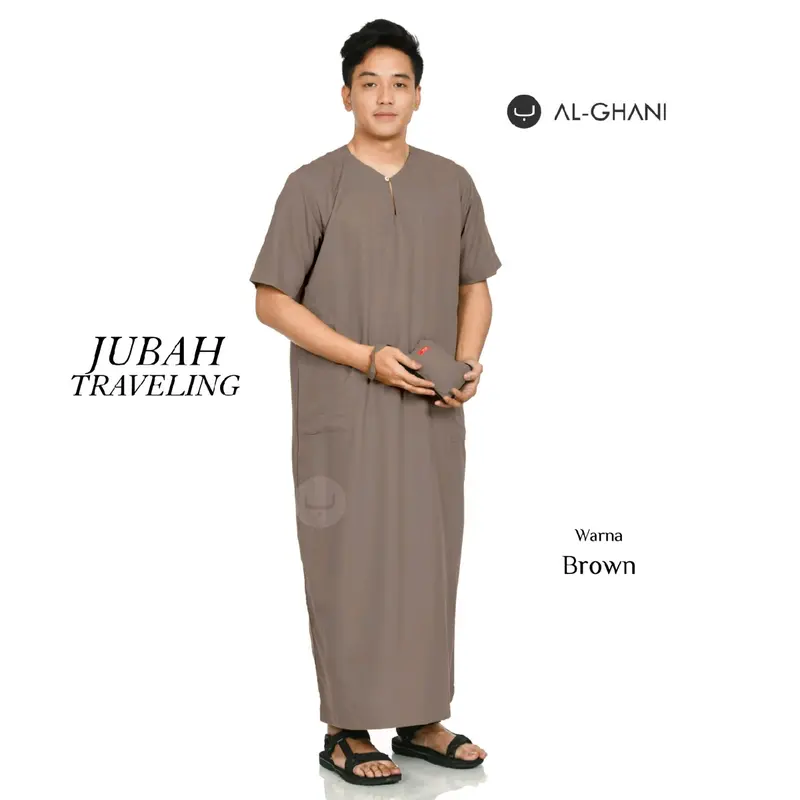 ALGHANI Jubah Traveling Dewasa Lengan Pendek Hitam Instan Muslim Katun Soft Panjang Gamis Cowok Putih Navy Oblong Pria 5