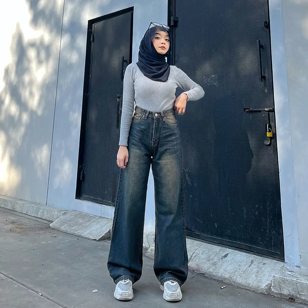 WAUW - VILLAIN Highwaist Baggy Jeans  - Retro Navy Blue 2333