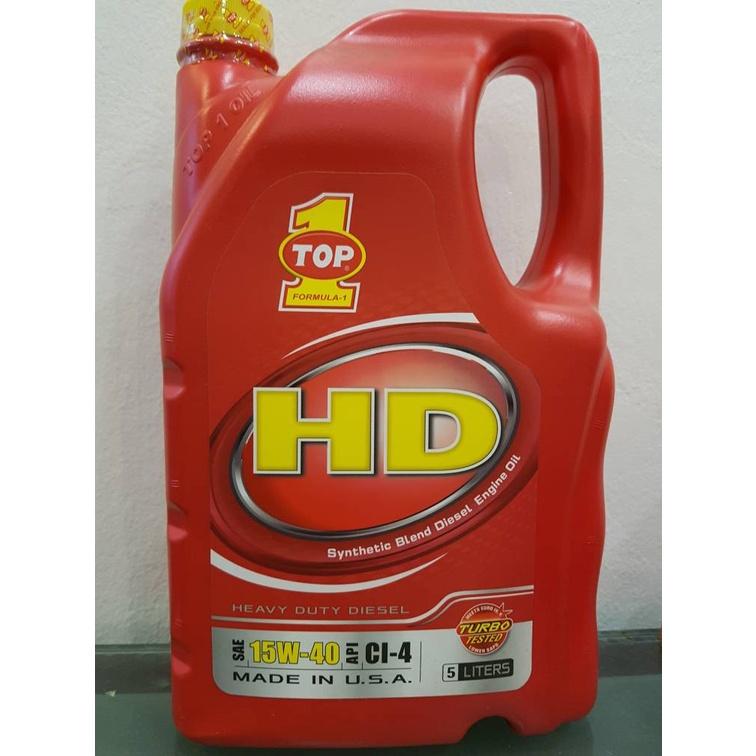 TOP 1 HD Heavy Duty Synthetic Blend [Semi Synthetic] Diesel Engine Oil 15W-40 5Litre (Made in USA) Minyak Enjin