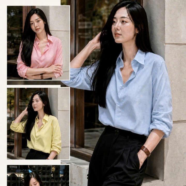 Áo Sơ mi tay Dài pastel phong cách hàn quốc Qiho- Women (E01)