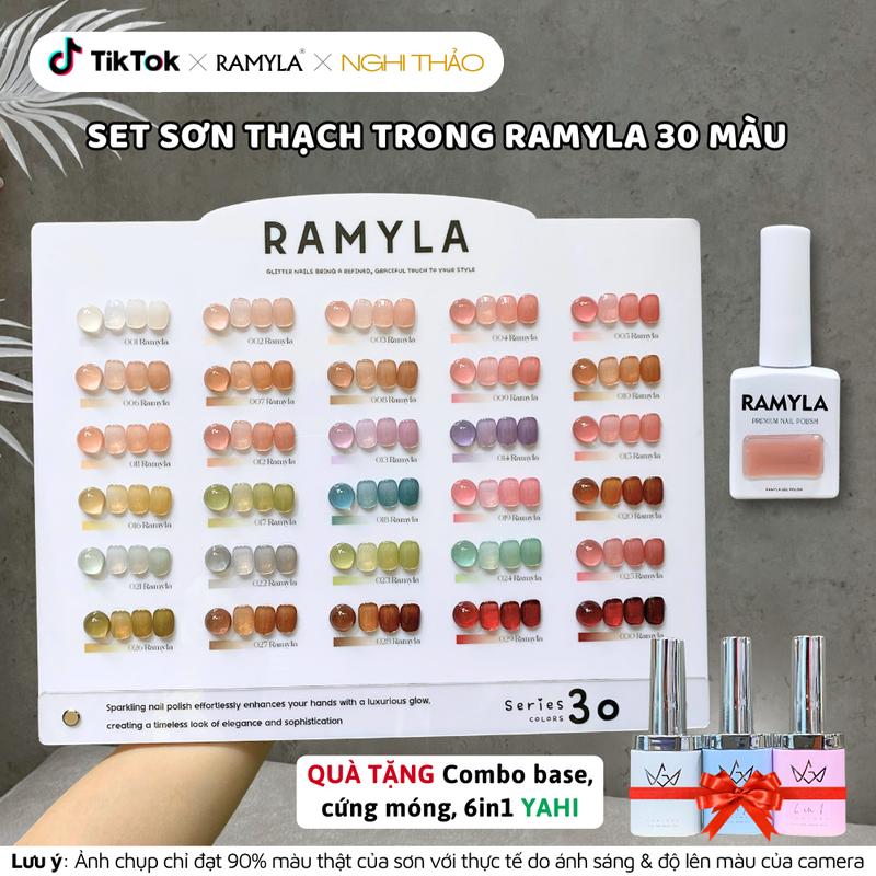  Set sơn gel thạch trong RAMYLA 30 màu  Tặng combo base cứng móng 6in1 YAHI  