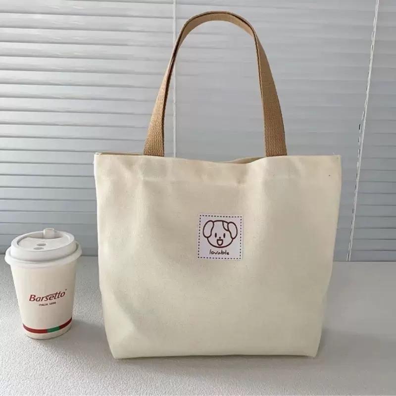 Túi tote đeo vai dễ thương có khoá kéo túi vải tiện lợi đựng đồ lặt vặt sổ khám…