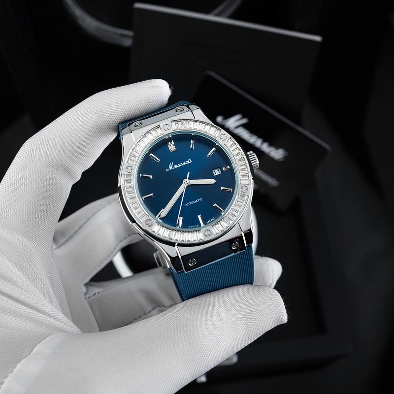 N268 [ Mmasseti X Đình Trưởng ] - Đồng hồ nam automatic Mmasseti chính hãng , dây silicon khóa bấm thông minh , chống nước tốt