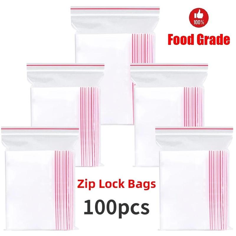Bộ 100 túi nhựa zip khóa có thể đóng lại tự động , chất liệu PE trong suốt,…