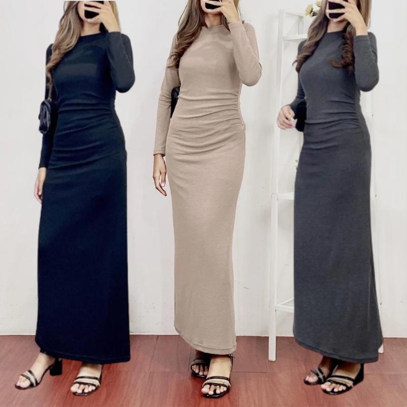 Product Introduction of Orina Dress Wanita Knit Dress Terbaru 2025 / Long Dress Knit Polos Press Body / Baju Kondangan Dress Hitam / Dress Panjang Wanita Remaja Dewasa / Dress Casual Basic Dress Bodycon 3