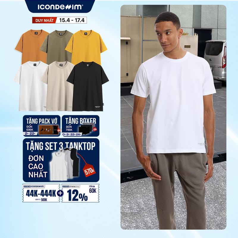 Áo thun nam trơn cổ tròn cotton ICON DENIM form oversize ICDN Studio in nhũ bạc co giãn thoáng mát ATID0140