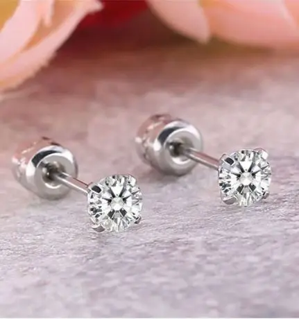 1 Pasang Anting Tindik Telinga Zirkon Kristal Baja Tahan Karat Perhiasan Tindik Sekrup 1