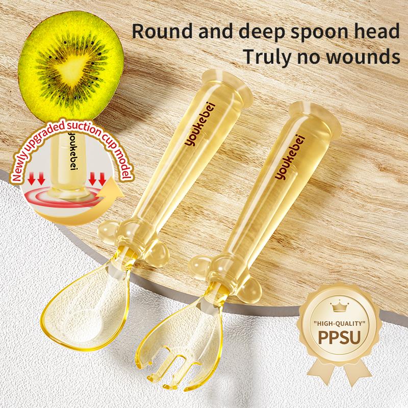 Thìa nĩa ăn dặm trẻ em vật liệu PPSU thích hợp cho việc học ăn của em bé thìa đào tạo cho bé một tuổi thìa ăn độc lập bộ bộ đồ ăn