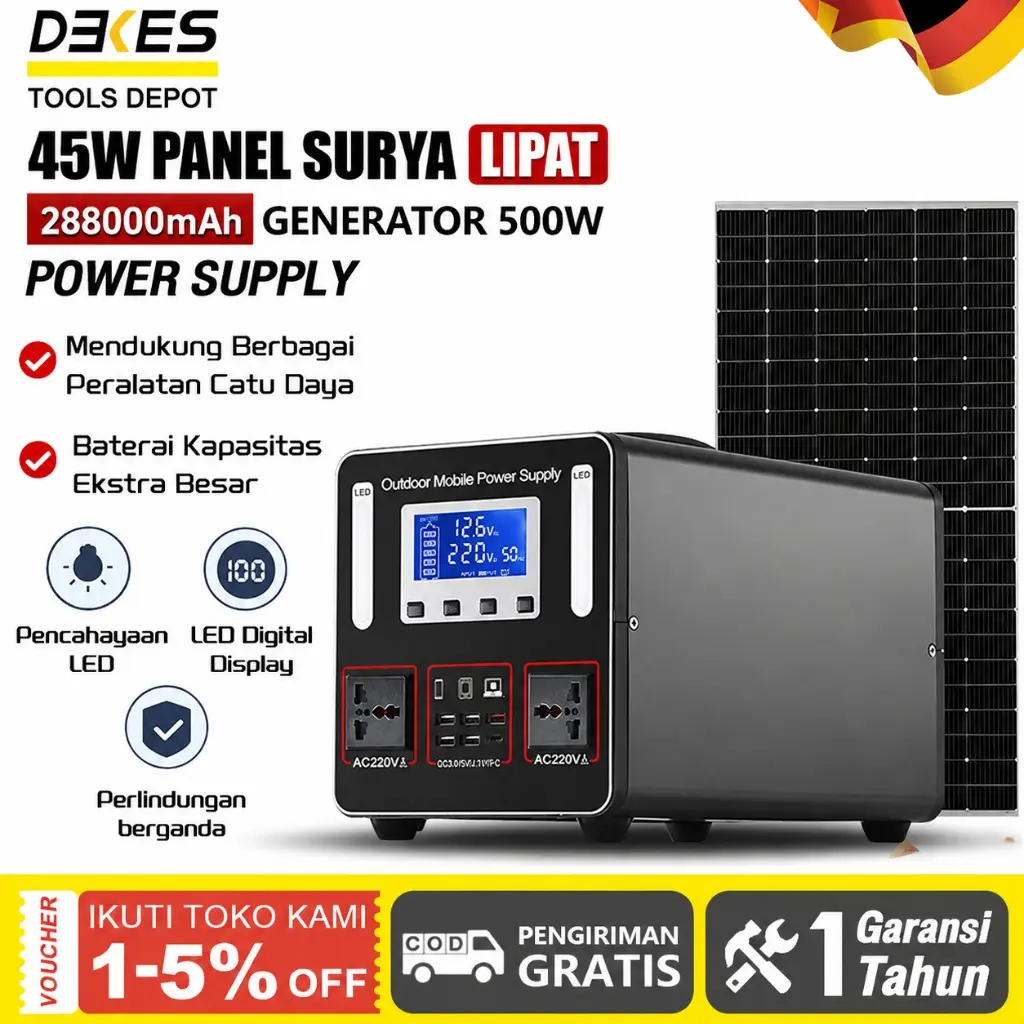 Catu Daya Portabel Luar Ruangan 500W Kapasitas Besar 288000mAh Station Kapasitas Besar Kapasitas Daya Pengisian Catu Surya Surya Catu Seluler Cepat Mobil