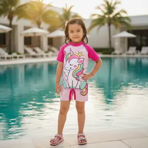 Baju Renang Anak Perempuan Motif Unicorn Karakter Kartun Lucu & Nyaman Baju Renang Anak Cewek Lengan Pendek Ideal untuk Aktivitas Renang Sehari-hari Ukuran S M L XL