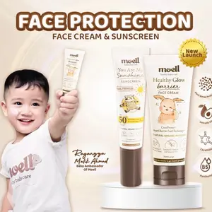 ￼Moell Face Cream 40gr & Physical Sunscreen 30gr - Pelembab Wajah & Sunscreen Bayi Perawatan Muka Kulit Sensitif Kering