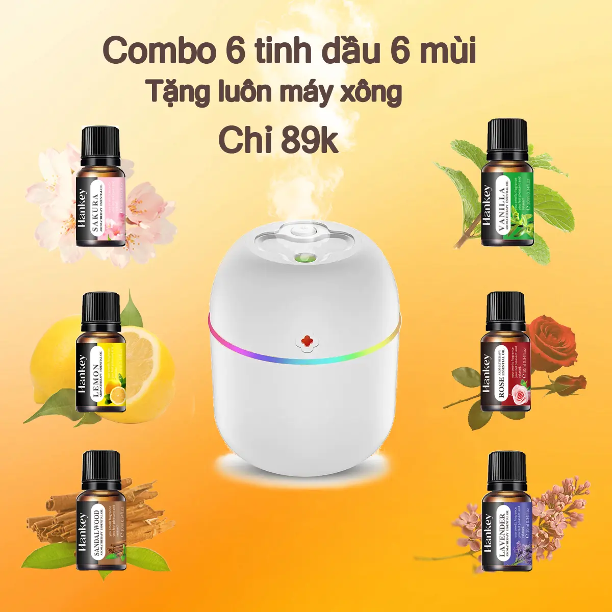 Combo 6 tinh dầu xông phòng 6 mùi + Tặng máy xông mini, dùng cho phòng 15–20m² – Giá chỉ 89K!   Ưu đãi sốc trong thời gian có hạn – Mua ngay kẻo hết!