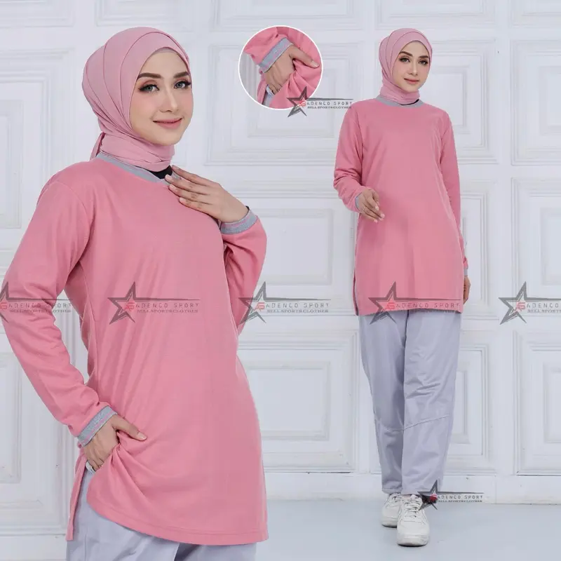 Setelan Baju Olahraga Senam Wanita Model Tunik Muslimah Bahan Lakos / Setelan Olahraga Wanita Muslimah Polos Celana Panjang Sport Atasan 3
