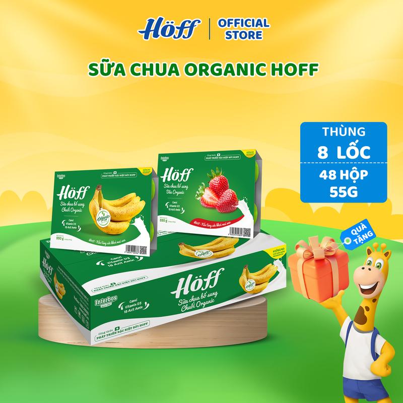 Sữa Chua Organic mix vị Dâu Chuối HOFF cho bé 1 Thùng 48 hộp x 55g