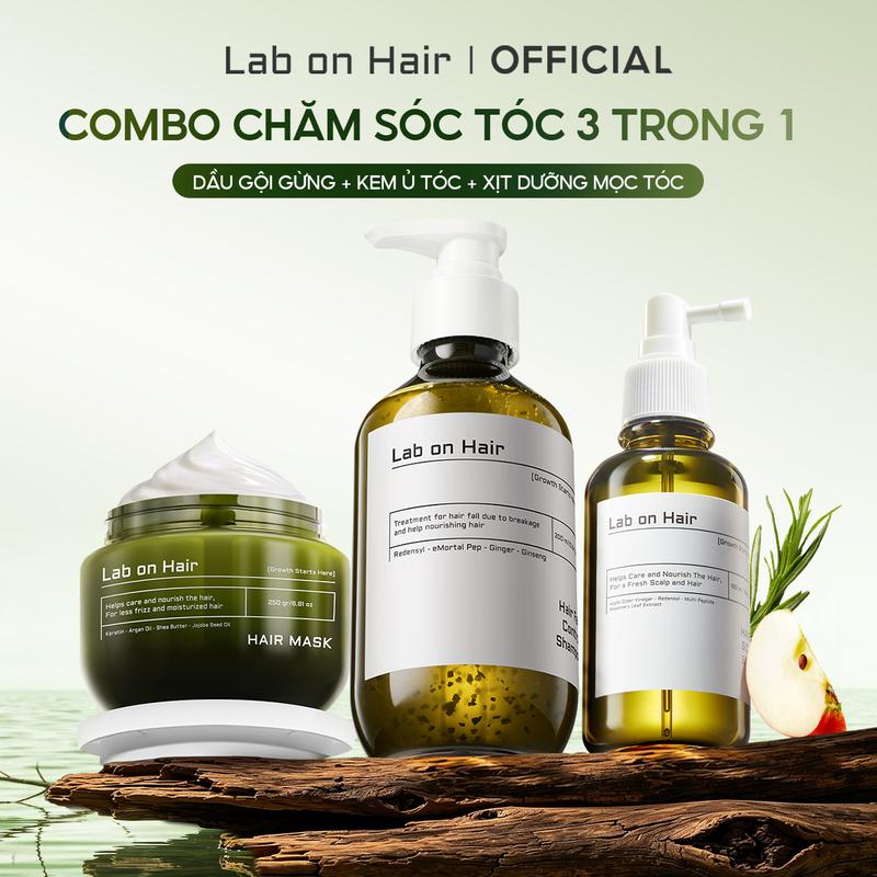 Combo xịt mọc tóc+ dầu gội gừng + kem ủ tóc 160ml+300ml+250ml hỗ trợ cải thiện tình trạng gãy rụng dưỡng tóc
