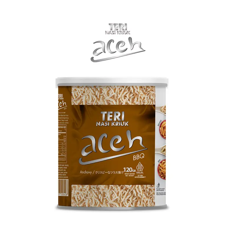 Snack Teri Aceh Nasi Kriuk BBQ (Barbeque) | Kemasan Kaleng | 120gr | Cemilan Renyah, Gurih, Crispy | Praktis, Halal, PIRT, Enak, Lezat, Nikmat | Makanan Ringan Kekinian | Snack Lauk untuk Nasi, Sup, Bekal Anak Kos, Keluarga, Piknik, Oleh-oleh | Aceh Food 4