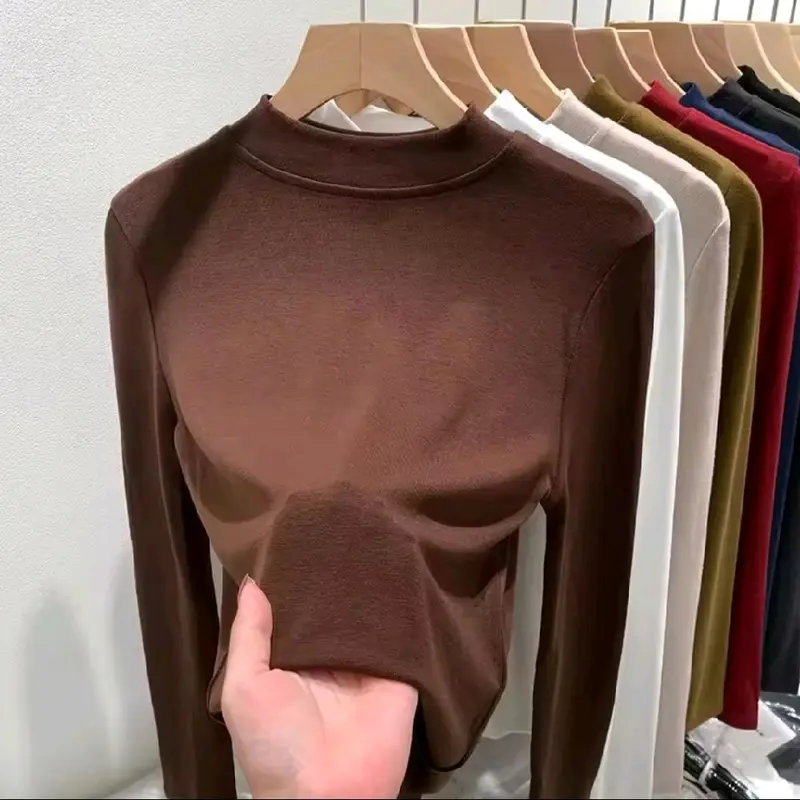 Atasan Wanita Kaos Manset Lengan Panjang Setengah Turtle Neck Top Model Classy & Santai Polos All Size - Oversize - Kerah, Baju, Tangan Katun T-Shirt Oblong Basic Hitam Simple - Pendek Cewek Tee Casual Formal Putih Rayon Stretch 6