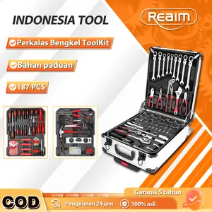 REAIM Tool Kit Set Perkakas Set Kunci Set Lengkap Tool Box Set 187PCS Perkakas Lengkap dengan Box Penyimpanan