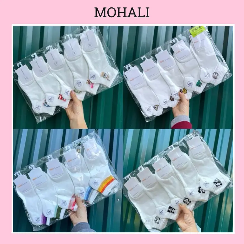 Set 5 đôi cổ ngắn tổng hợp màu trắng cotton kháng khuẩn thấm hút mồ hôi tốt MOHALI SVN069 0