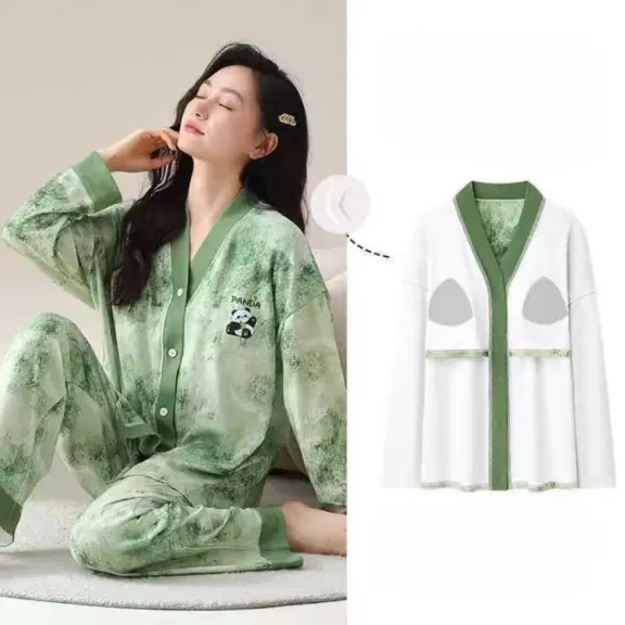 Setelan Baju Tidur Wanita Lengan Panjang Kancing Cup Bra Katun Premium