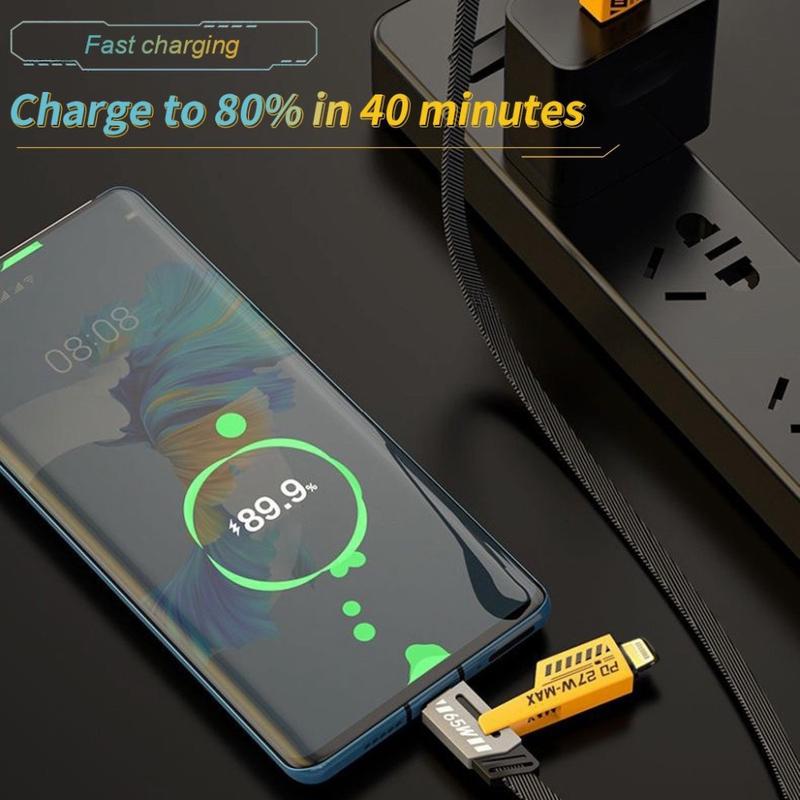 【Shipping on April 4th】Kabel data pengisian cepat 4-in-1 65W dengan kecepatan transmisi cepat dan kompatibilitas yang kuat, cocok untuk ponsel Android dan Apple Panjang Lighting Cable 4