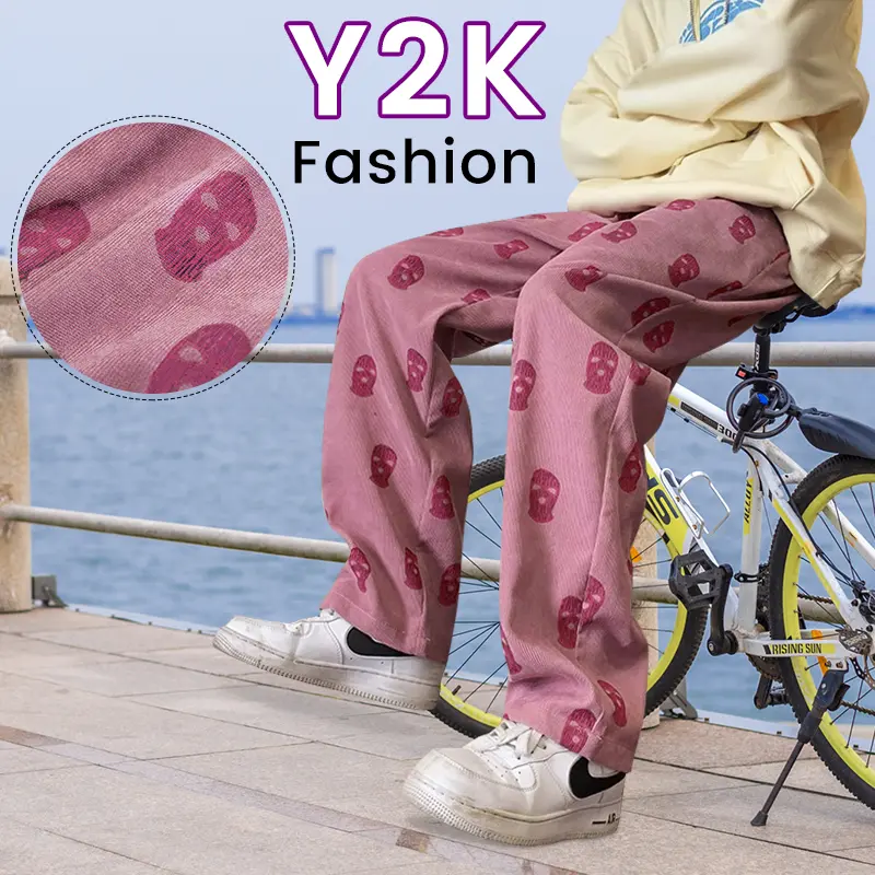 CELANA LOGO TESLA CELANA PANJANG PRIA CELANA CORDUROY PRIA PANJANG UNISEX BAGGY PANTS PRIA KAKI LEBAR CELANA Y2K PANTS OVERSIZE PRIA KOREAN STYLE 2