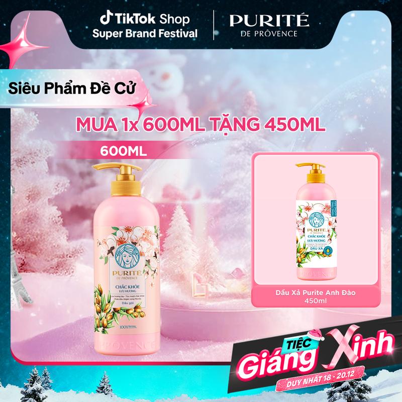 Combo Dầu Gội Purité Chắc Khỏe Lưu Hương 600ML + Tặng Dầu Xả Purite Chắc Khỏe Lưu Hương Anh Đào 450ML