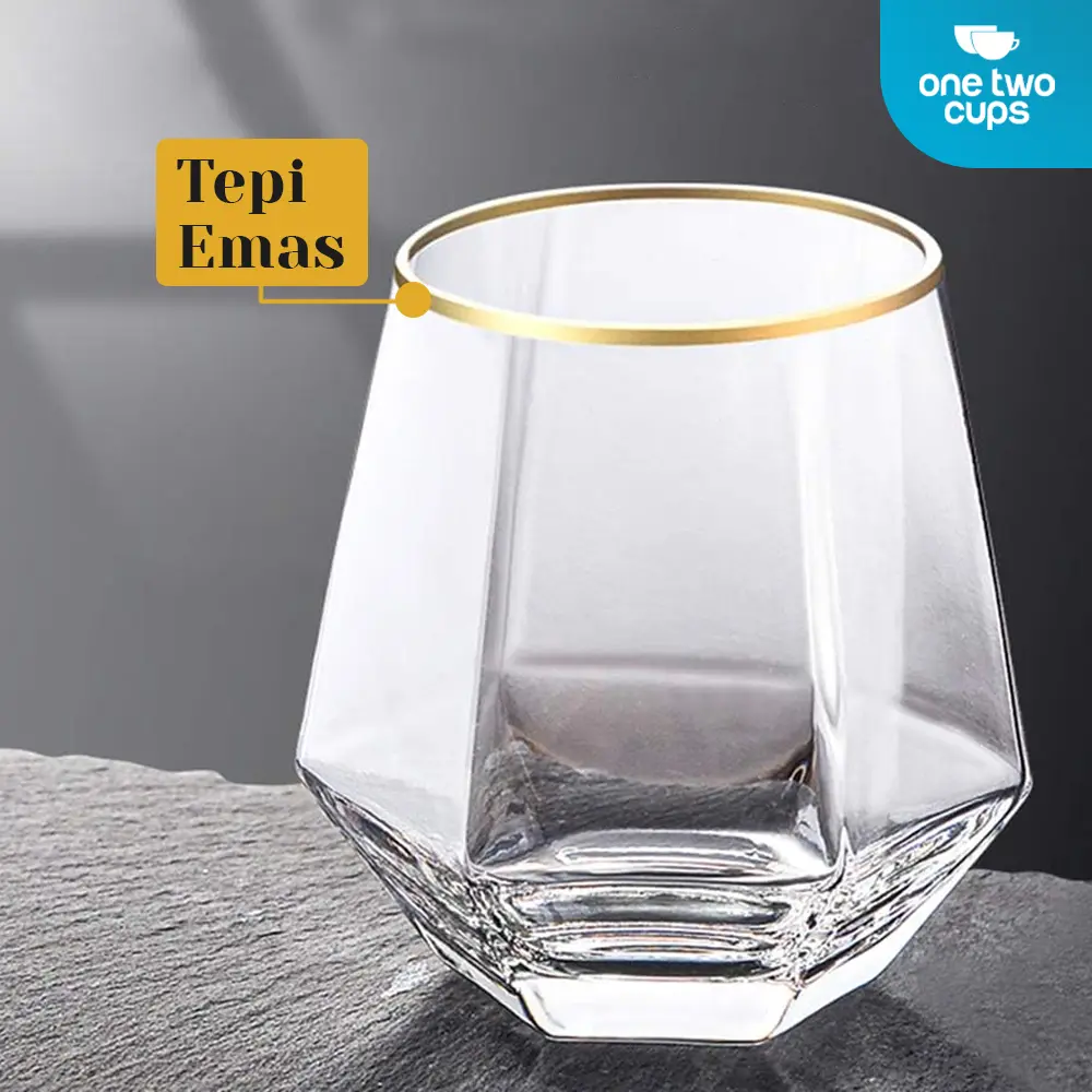 One Two Cups Gelas Kaca Aesthetic Kopi Teh Diamond Crystal Glass 310ml - GW107