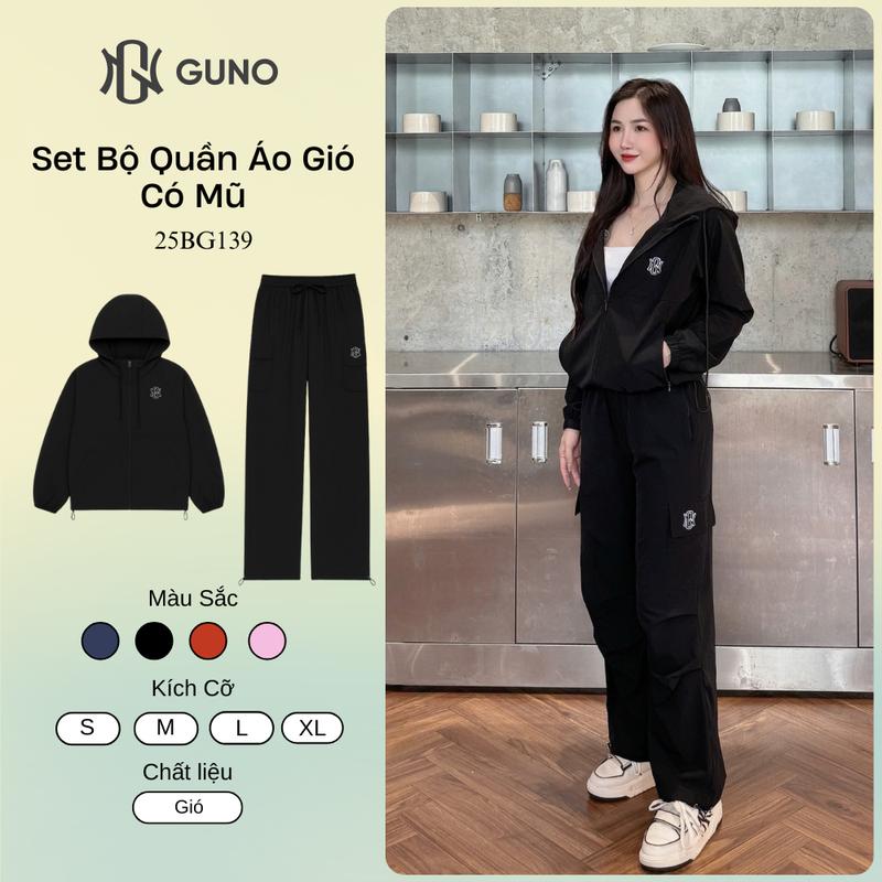  GUNO-Bộ quần áo gió NỮ GUNO có mũ quần suông túi hộp SP5 Top Women| 25BG139 