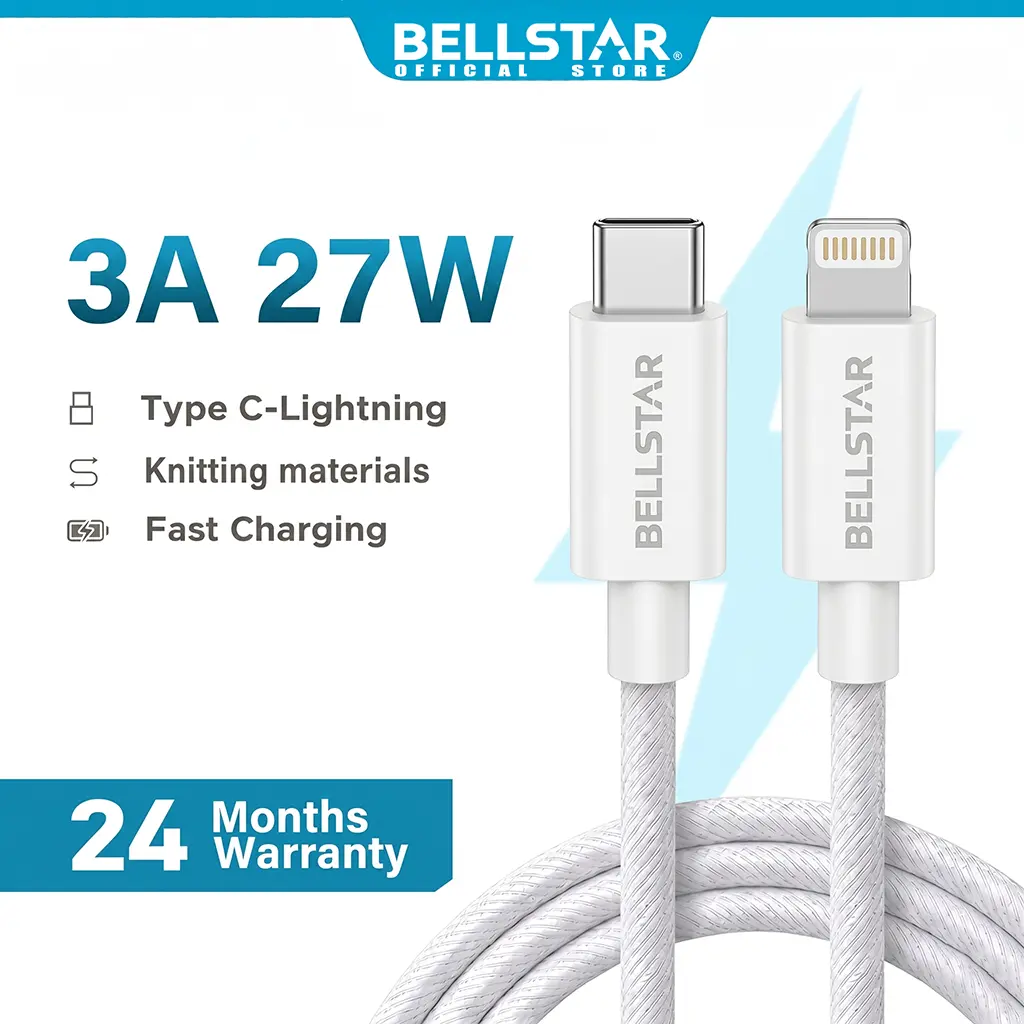 BELLSTAR kabel data Type c To Lightning MFI Fast Charging 27W kabel data iphone Fast Charging iPhone 13 - 7 iPhone 11 USB C PD 3A kabel charger hp untuk iPhone 14 12 XR XS X 8 Plus iPad iOS braided nylon charging cable lightning plug pink transfer data