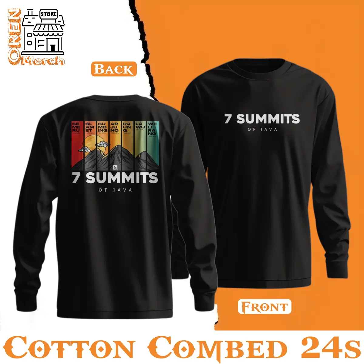 oren store merch long sleeve kaos pendaki gunung seven summits of java baju Tshirt pendaki gunung