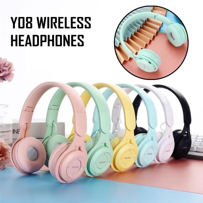 HEADPHONE BLUETOOTH HEADSET WIRELESS MACARON Y08 STEREO HEADPHONE